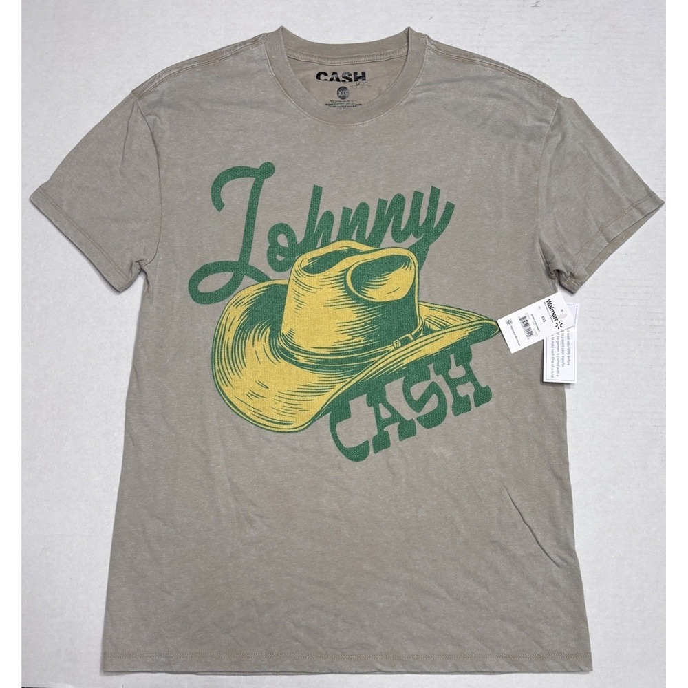 Johnny Cash Cowboy Hat Graphic T-Shirt Sand Beige XXS New NWT Music Tee